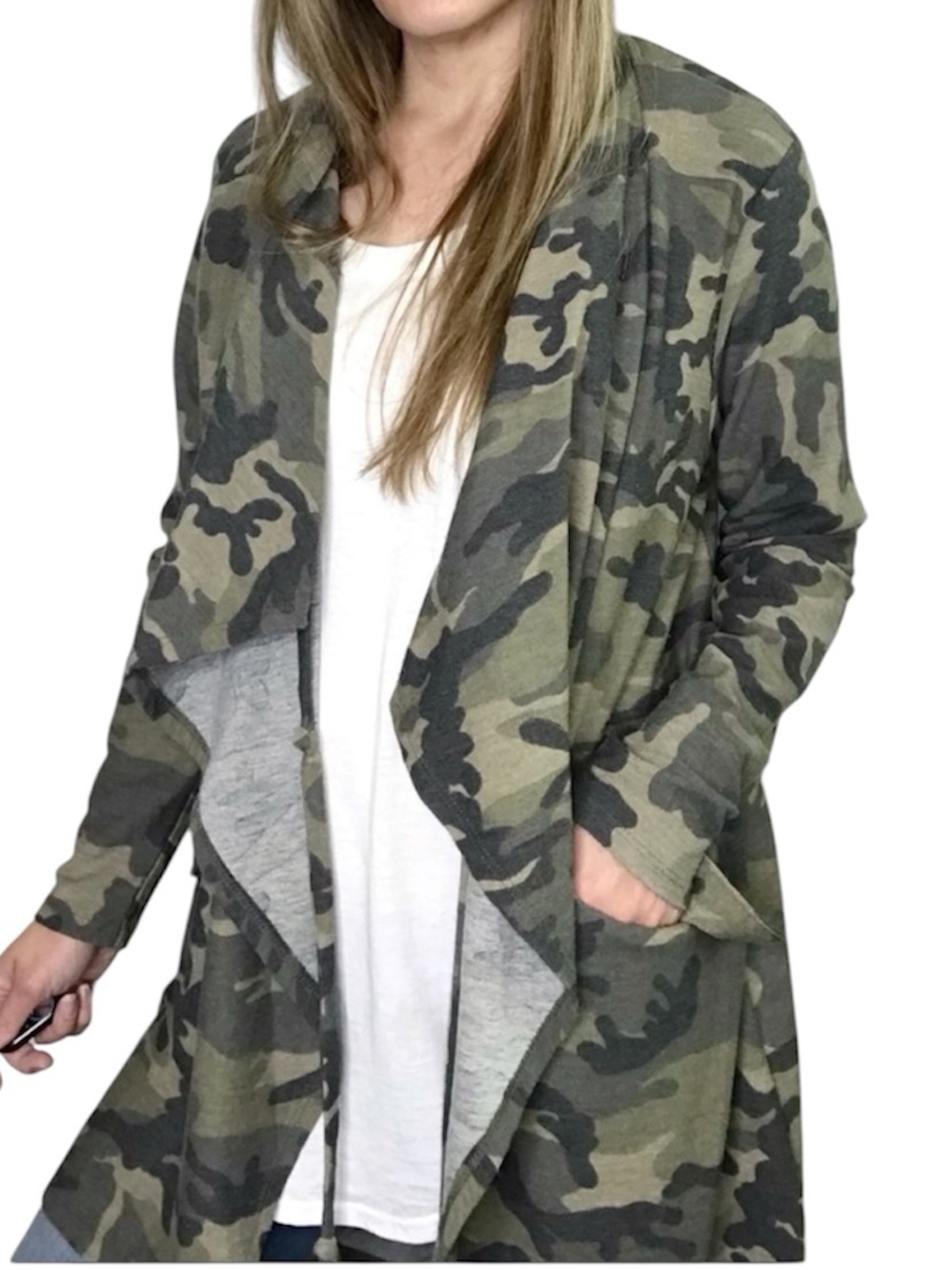 Camouflage Gorpcore Camo open front hooded long cardigan with pockets size Small